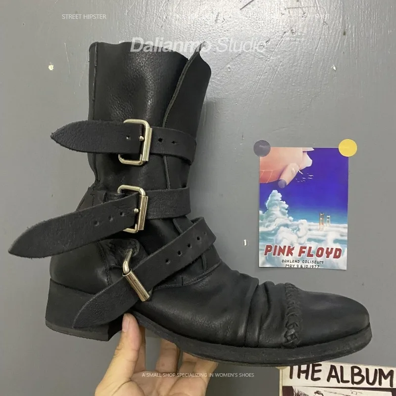 Vintage Fashion Boots - Botas de moto de cuero genuino