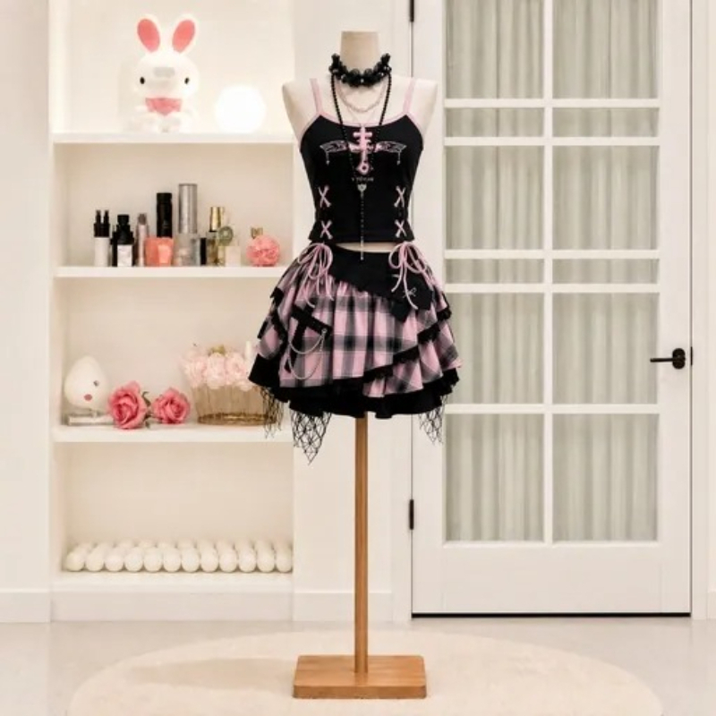 Vintage Fashion Outfit - Conjunto de Falda Vintage Y2K Dark
