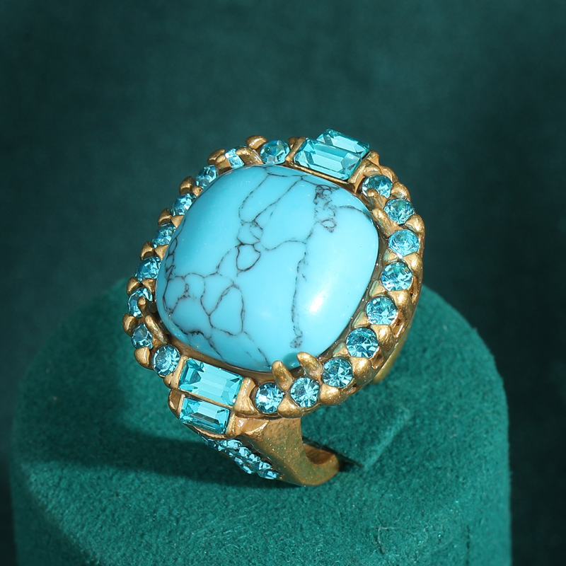 Vintage Fashion Trends 2026 - Anillo Cuadrado Vintage de Turquesa, Anillo