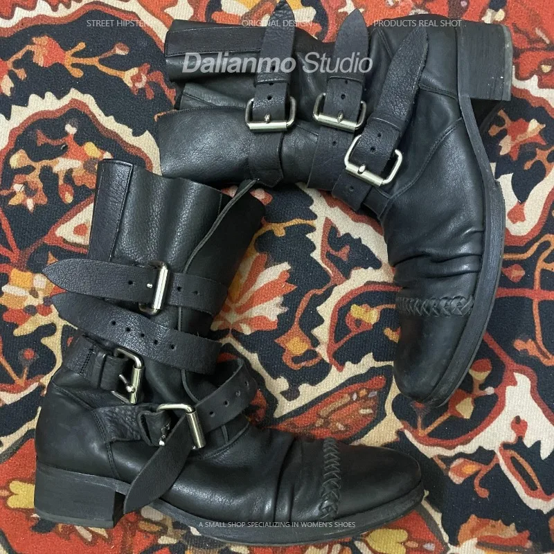 Botas de moto de cuero genuino - Vintage Fashion Boots reseña y precio
